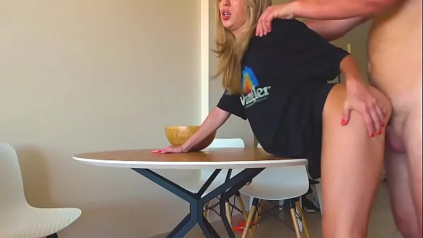 I spied how my stepmom cleaned sexy and fucked on the table