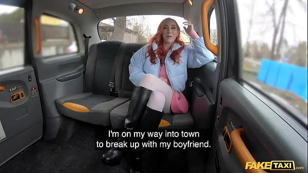 Fake Taxi Beautiful redhead wearing long black leather boots fucked hard and fast