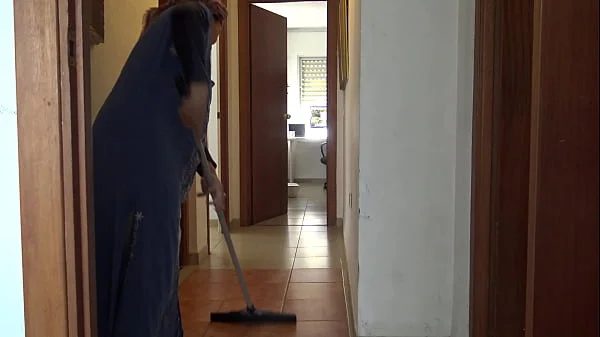 A Muslim cleaning maid is disturbed when she sees his big black cock