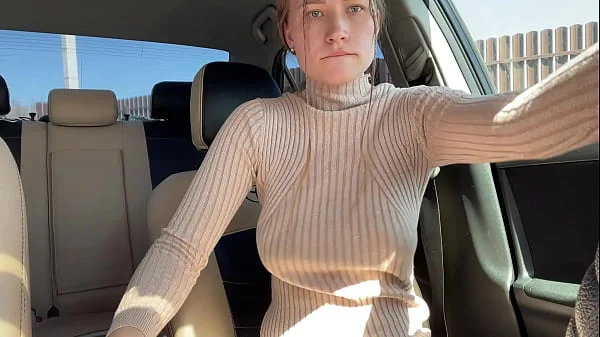 Busty mom brought herself to a public orgasm in the car!