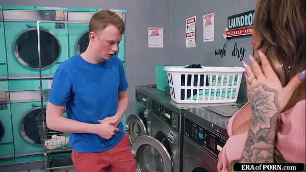 Guy fucks busty milfs in a laundry room