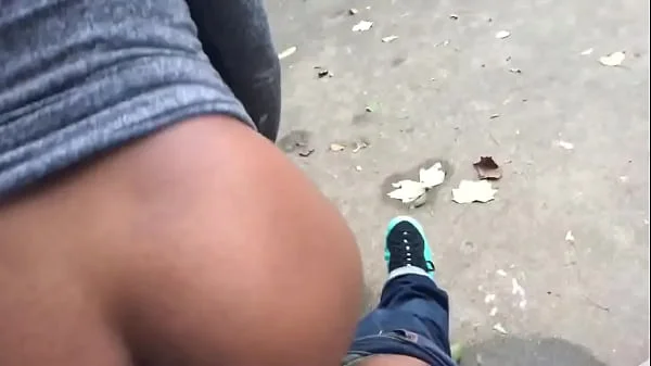 Babe bouncing on dick in public