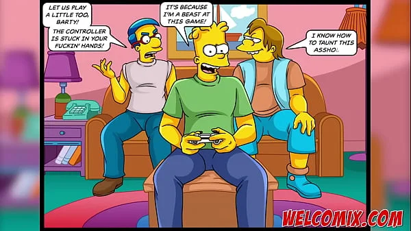 While playing video games, friends fuck the MILF!!! The Simptoons, Simpsons porn