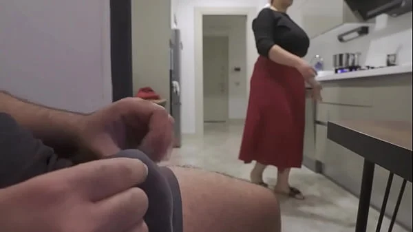 Caught jerking off while watching my Huge ass Hijab Stepmom.