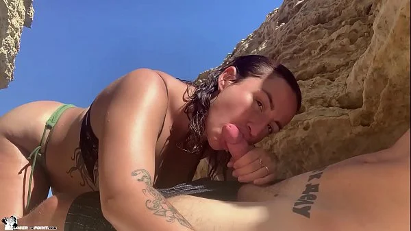 Public Blowjob on the Beach - Cum in Mouth