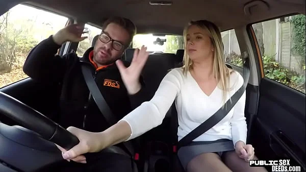 Busty eurobabe riding her instructor in car until cumshot